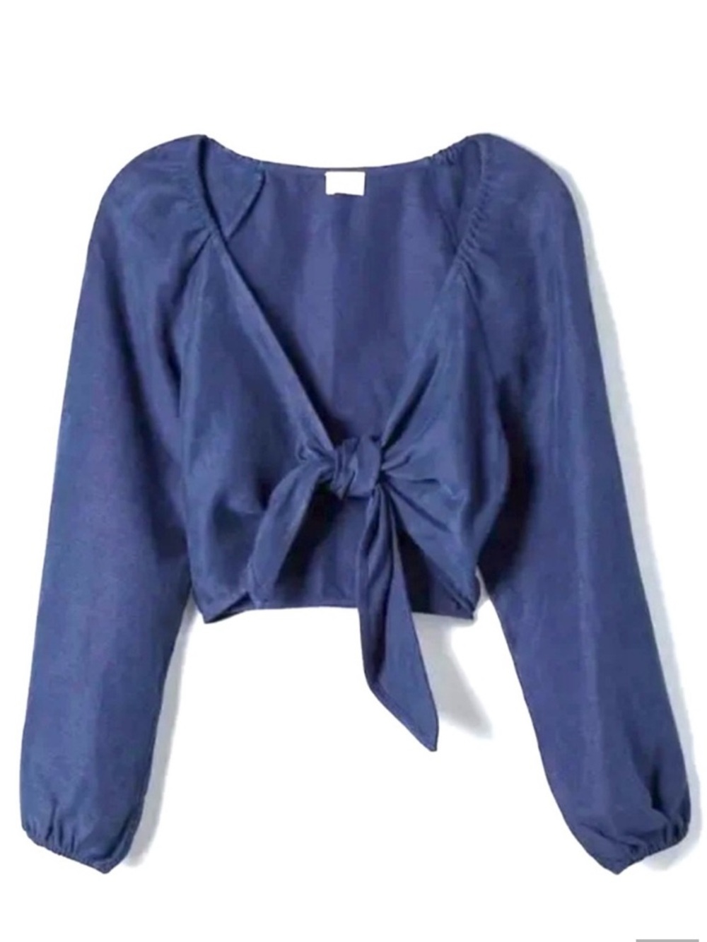 Aritzia Wilfred Linen Blend Tie Front Puff Sleeve Crop Top Size Large in Blue
